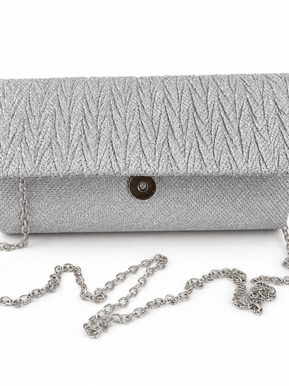 Elegant Silver Evening Clutch with Chain